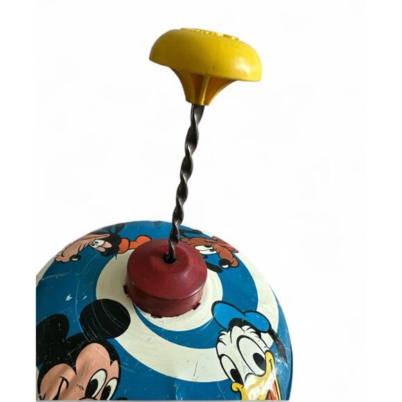 Vintage Tin 1973 J. Chein Disney Push Down Spinning Top Mickey Mouse Donald Duck - Picture 4 of 4